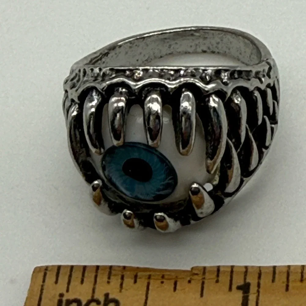 Mens Vintage‎ Y2K Eyeball Ring Blue Evil Eye Gothic Fang Size 11